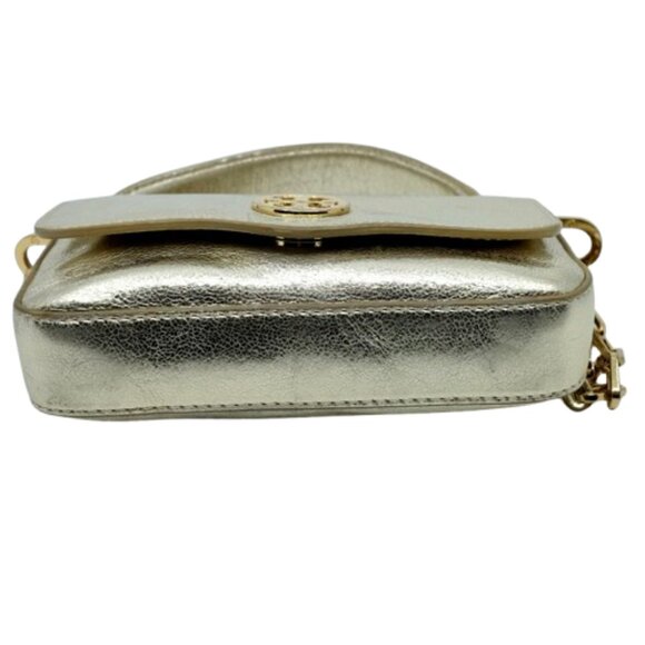 TORY BURCH~Mini Robinson~METALLIC GOLD LEATHER CROSSBODY CLUTCH MINI BAG - Picture 4 of 5